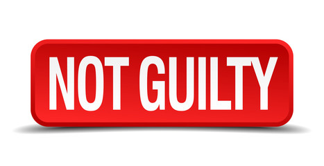 Not guilty red 3d square button isolated on white