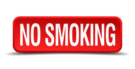 no smoking red 3d square button isolated on white