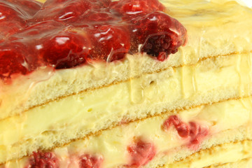 Raspberry Cake for holidays with strawberries and vanilla cream.