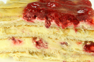 Raspberry Cake for holidays with strawberries and vanilla cream.