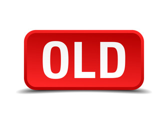 Old red 3d square button isolated on white