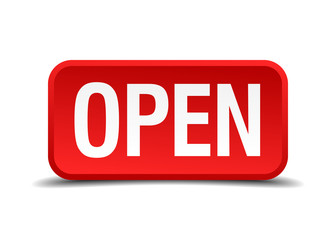 Open red 3d square button isolated on white