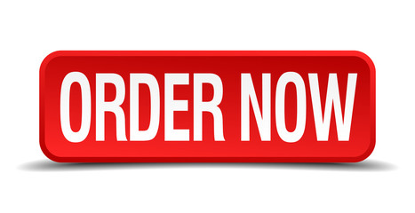 Order now red 3d square button isolated on white