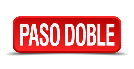 Paso doble red 3d square button isolated on white