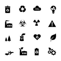 Set of black flat icons - ecology and environment