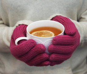 Cup of hot tea with lemon