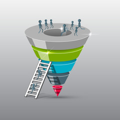 Conversion or sales funnel 3d, vector graphics