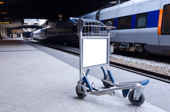 Empty luggage cart on the metro station