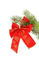 Red christmas ribbon on a tree