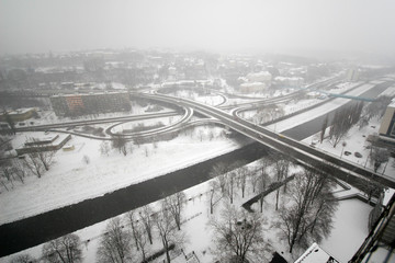 City and roads in the winter (Ostrava, Czech Republic)