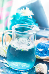 Relaxing spa bath aromatic salt shells flowers