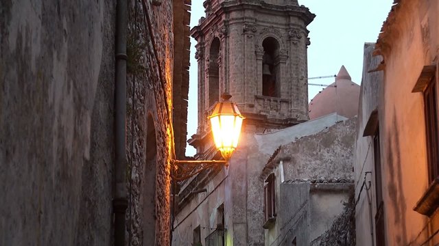 Vintage street lamp in the medieval Erice city. Sicily