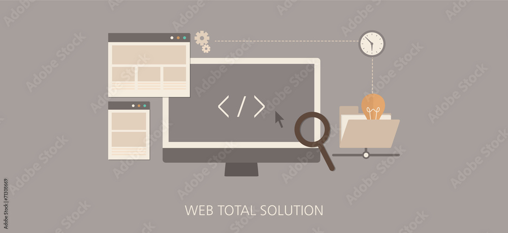 Wall mural Modern and classic web total solution flat concept icon set