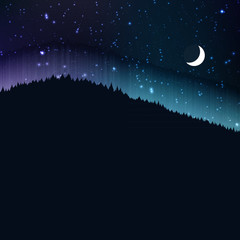 Starry night with moon, landscape background