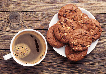 Chocolate cookies and coffee - obrazy, fototapety, plakaty