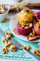 baked apples with walnuts, honey and cinnamon, dessert