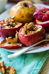sweet baked apples with walnuts and honey, dessert christmas