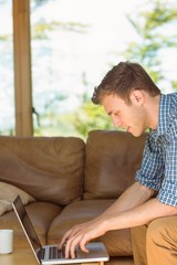 Young man using laptop on his couch