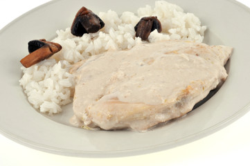 Escalope de veau à la crème et riz aux champignons