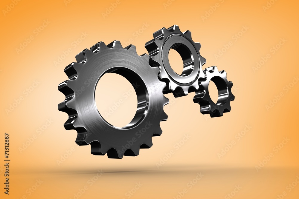 Poster composite image of metal cog and wheel connecting