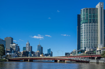 Fototapeta na wymiar Melbourne CBD skyscrapers from Yarra river