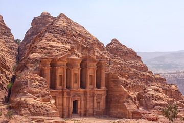 Massive facade of the largest monument in Petra, Monastery (ad D