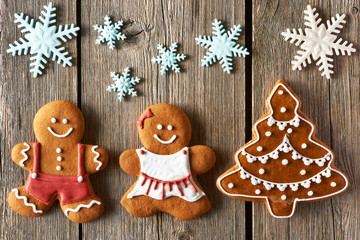 Christmas gingerbread couple and tree cookies