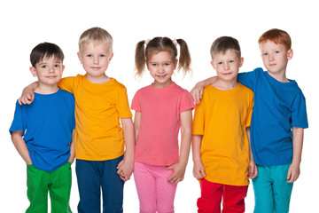 Group of five happy children