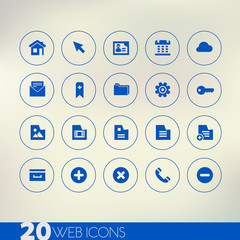 Thin simple web blue icons on light background