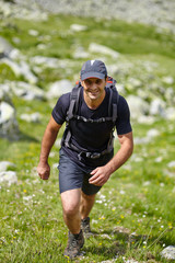 Hiker climbing the mountain