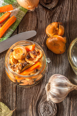 Marinated mushrooms.