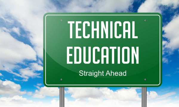 Technical Education On Highway Signpost.