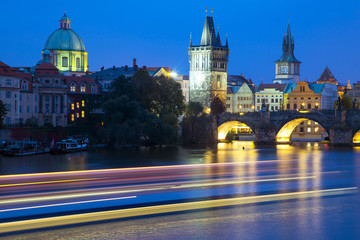 Night view of Charles Bridge in Prague Czech Republic