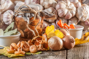 Marinated mushrooms.