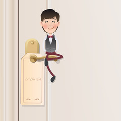 Businessman with door over white background