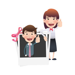 Business people with photography over white. Vector design.