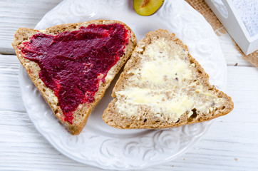 breakfast with plum jam