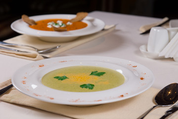 Appetizing Creamy Soup Dish on Shallow Bowl