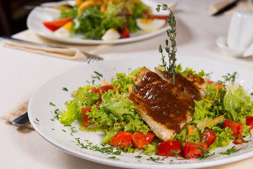 Mouth Watering Healthy Main Course on White Plate