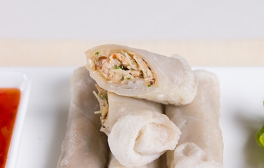 Close Up of Stack of Spring Rolls