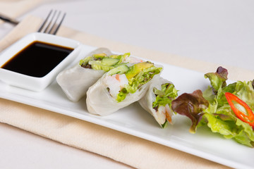 Cut Rice Paper Rolls on Plate