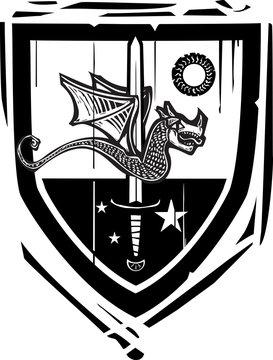 Heraldic Shield Dragon and Sword