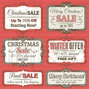 christmas  labels with sale offer, vector illustration