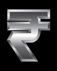 rectangular beveled metal font - rupee currency symbol