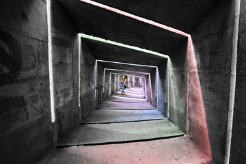 girl stands in the construction