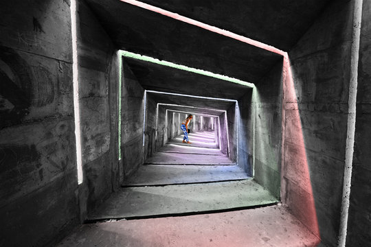 girl stands in the construction