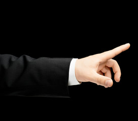 Caucasian male hand in a business suit isolated