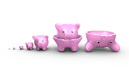 Saving money concept. Piggy banks replace the Russian dolls.