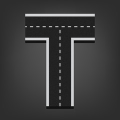 T letter. Road font
