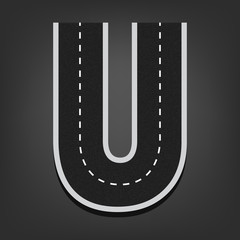 U letter. Road font